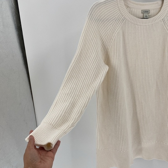 LL Bean ribbed 100% cotton side slit pullover cream colored sweater minimalist - Picture 5 of 7